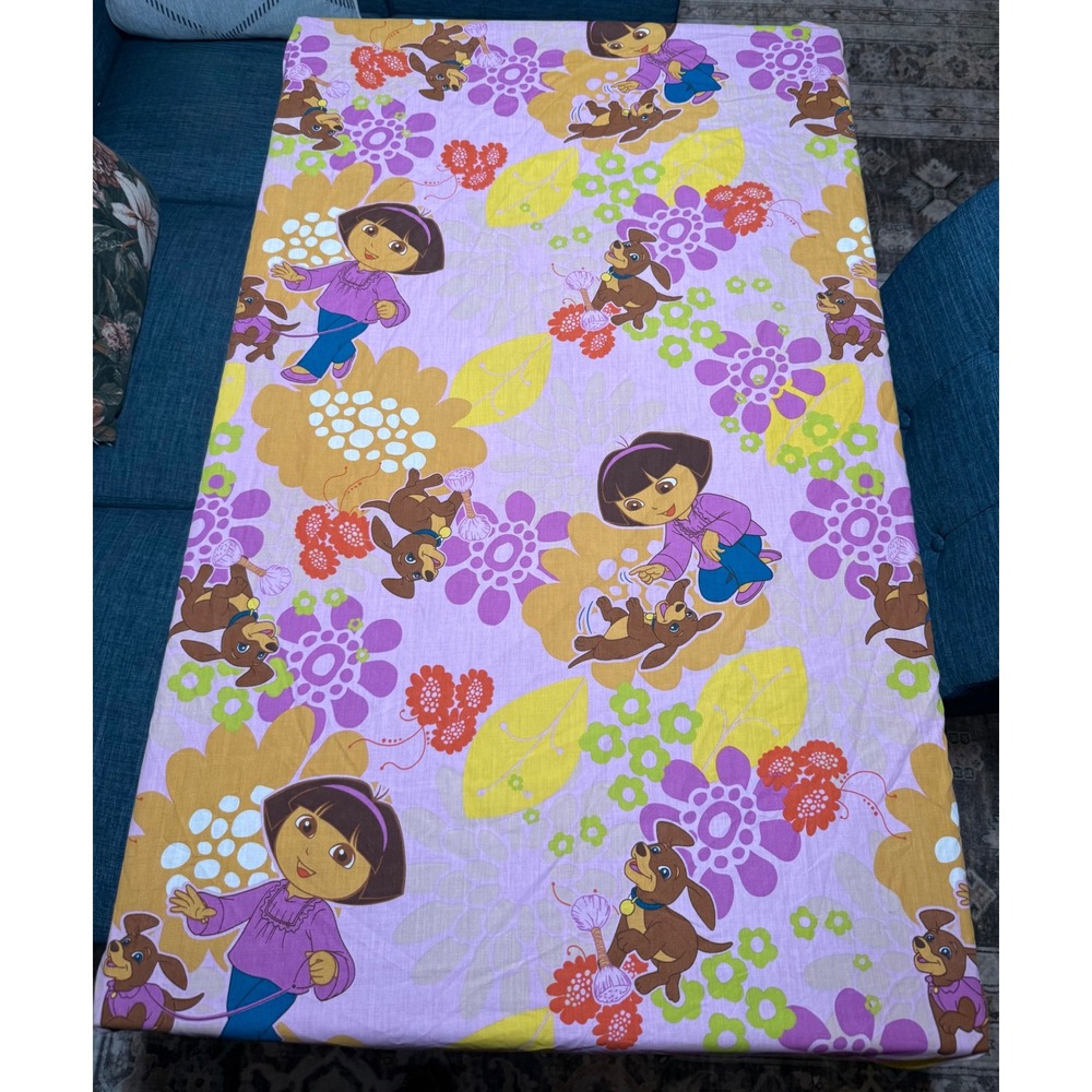 Dora the Explorer Perrito Puppy Toddler Crib Fitted Sheet Pink Purple Floral